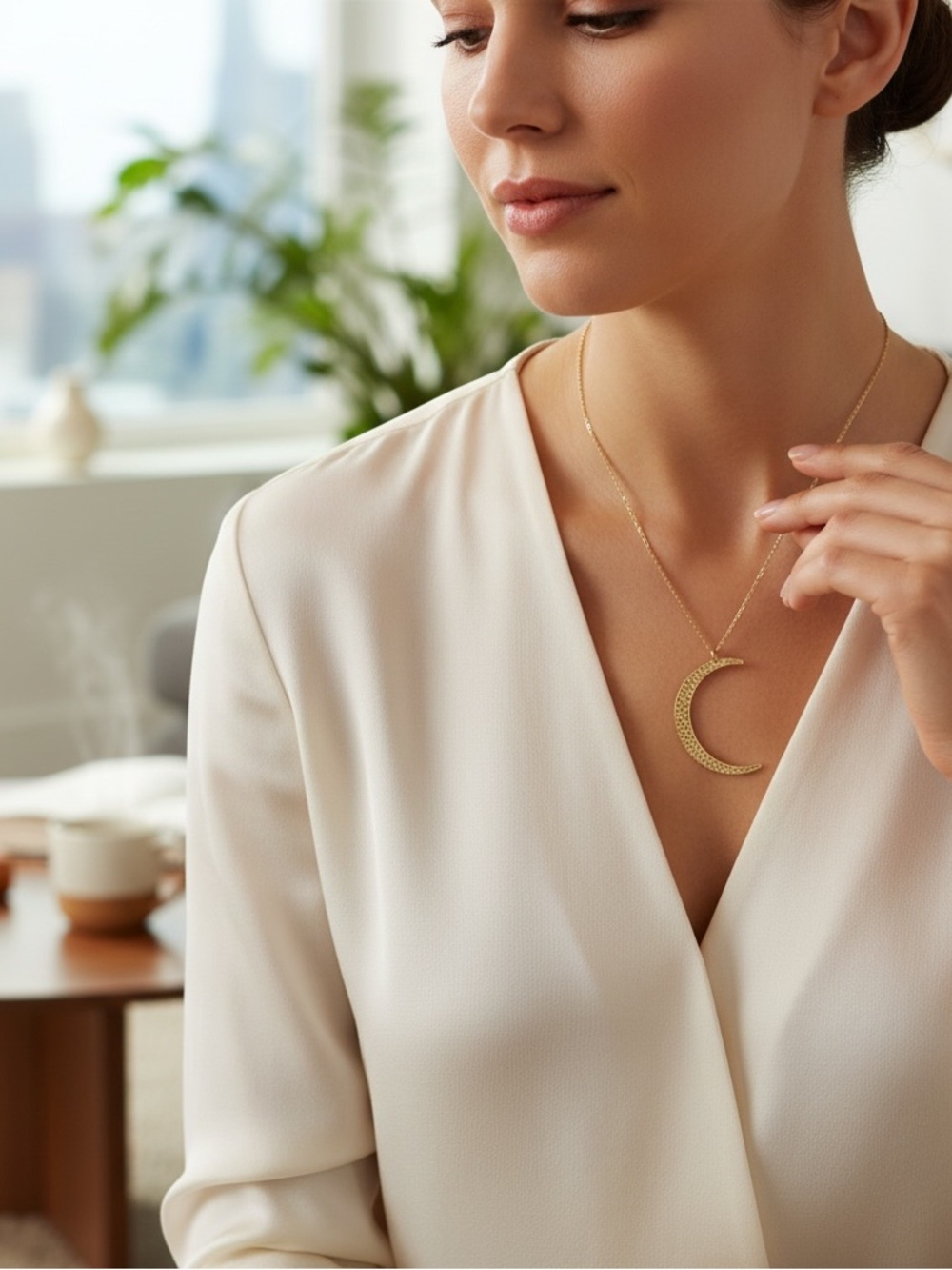 3/$10 Celestial Crescent Moon Pendant Necklace Gold Tone Pave Rhinestone Chain